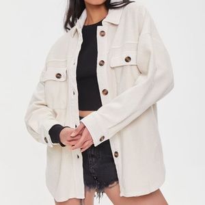 Fleece Button-Front Oversized Shacket (cream)